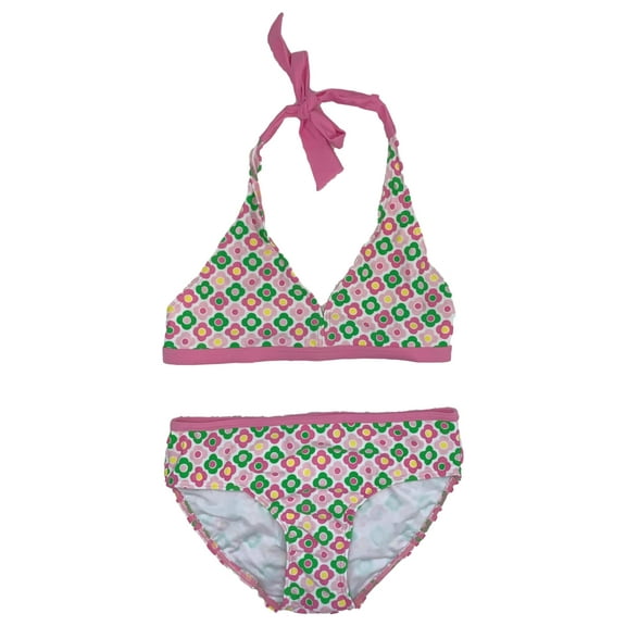Circo Girls Pink & Green Flower 2 Piece Bathing Suit Swim Set UPF 50 Swimwear XL