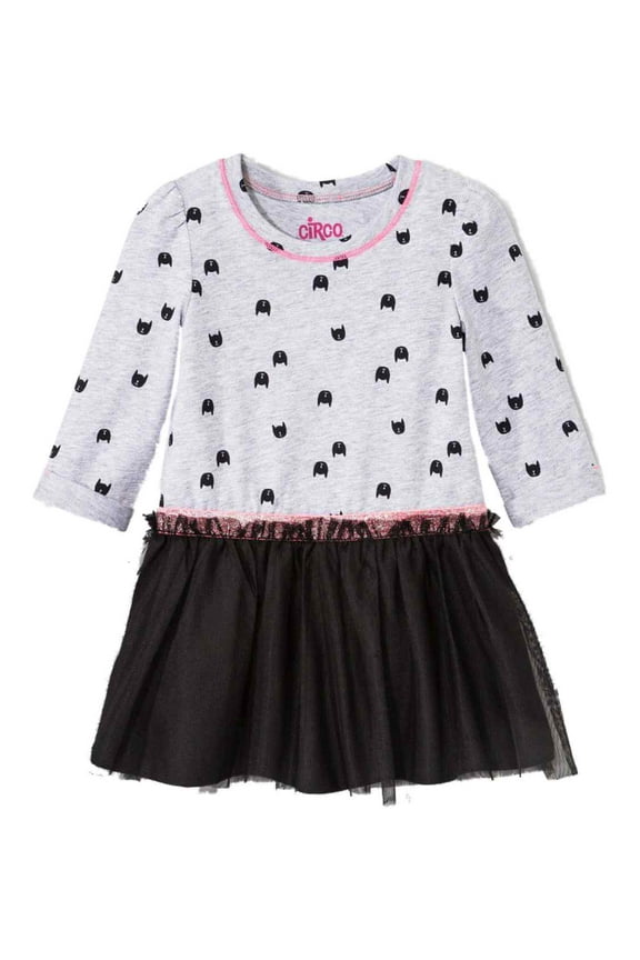 Infant Toddler Girls Gray Black Cat Halloween Long Sleeved Tutu Dress 4T