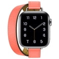 thumbnail image 1 of Circoclve Apple Watch Double Tour Leather Band 38mm 40mm 41mm, Genuine Leather Replacement Strap for Series 9 8 7 6 5 4 3 2 1 Ultra 2 Ultra iWatch Leather Bracelet for Women, Rose Azalée, 1 of 6