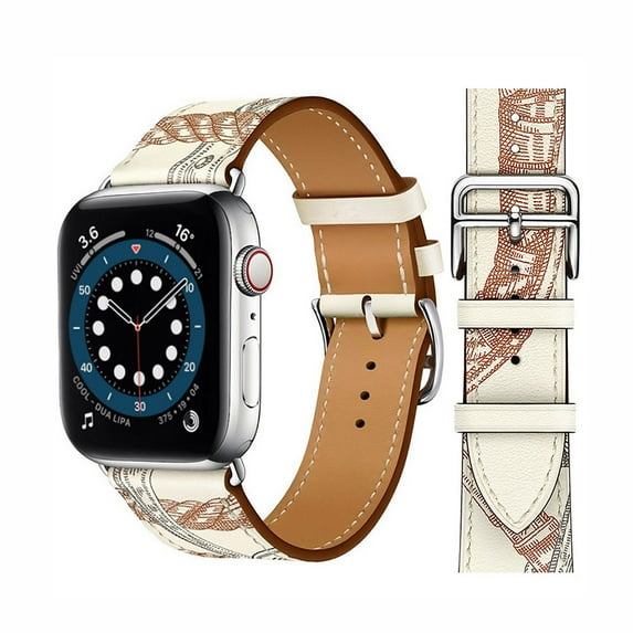 Circoclve Leather Band for Apple Watch 38mm 40mm 41mm,Genuine Leather Replacement Bracelet Strap for iwatch Series 9 8 Ultra 7 6 5 4 3 2 1 SE Gilr Women Men - White-F