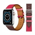thumbnail image 1 of Circoclve Leather Band for Apple Watch 49mm 45mm 42mm 44mm,Genuine Leather Replacement Bracelet Strap for iwatch Series 9 8 Ultra 7 6 5 4 3 2 1 SE Gilr Women Men - Rose Red+Wine, 1 of 6