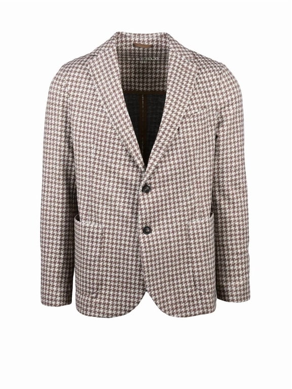 Rounded Brown Houndstooth Cotton Stretch Jacket (Men's)