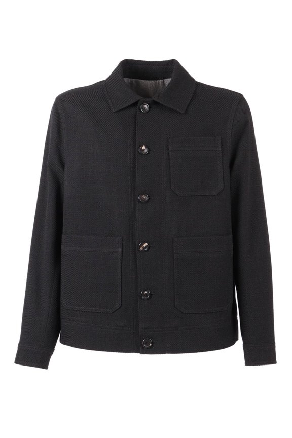 Structured Black Work Jacket In Virgin Wool And Cotton Blend (Men's)