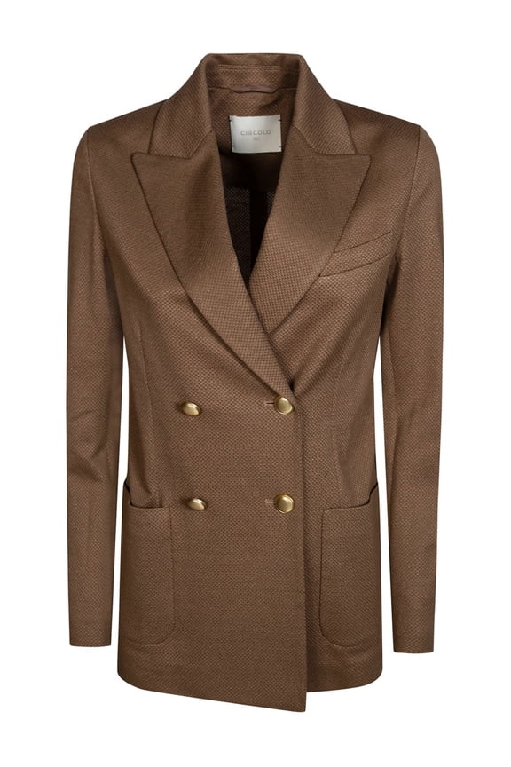 Circolo Textured Cotton Linen Double Breasted Blazer (Women's)
