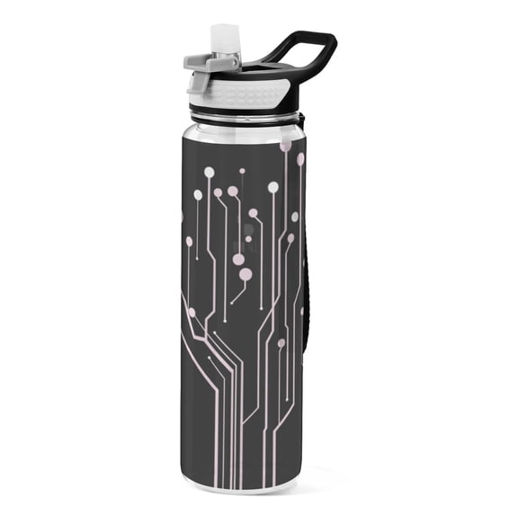 Circuit Board Design 1000ml Tritan Sport Bottle Straw LeakProof Food-Grade Portable Wide Handle