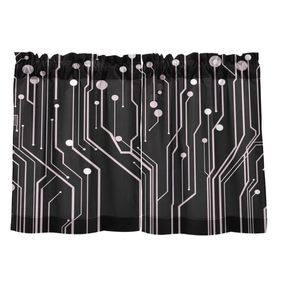 Circuit Board Design 27"x24" Linen Look Cafe Curtain Set with Privacy and UV Protection