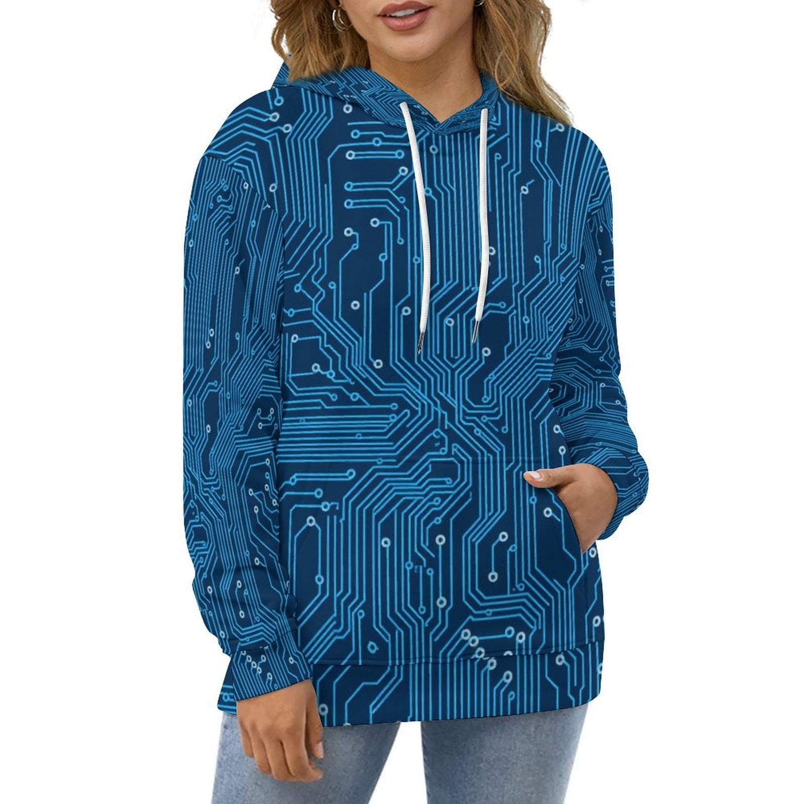 Circuit Board Design Hoodies Long Sleeve Spring Fashion Oversize Loose Circuit Board Design Hoodies Long Sleeve Spring Fashion Oversize Loose