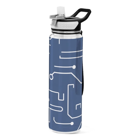 Circuit Board Pattern 1000ml Tritan Sport Bottle Straw LeakProof Food-Grade Portable Wide Handle