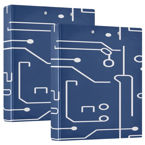 Circuit Board Pattern 12.4x10.6in PVC Round Ring Binder, D-Ring 3-Hole, Metal Clip, 200 Sheets
