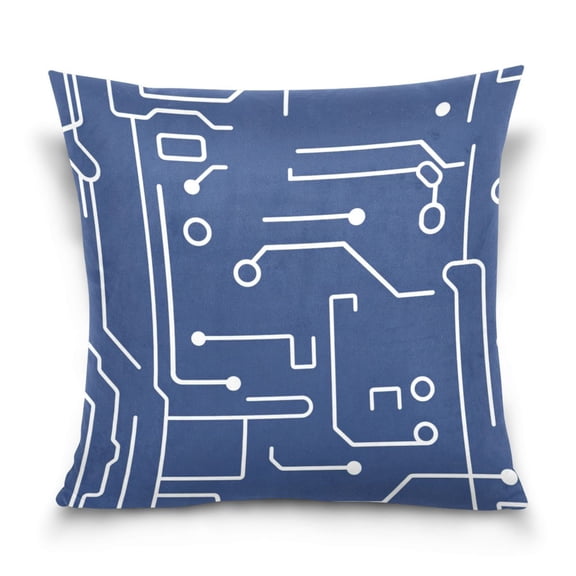 Circuit Board Pattern 16x16 Inch Plush Velvet Pillowcase Double Sided Print, Hidden Zipper
