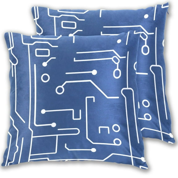 Circuit Board Pattern 16x16in 2-Piece Cotton Fleece Throw Pillow Covers, Shrink Resistant, Hidden Zip