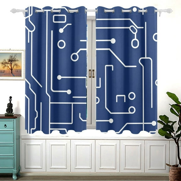 Circuit Board Pattern 2 Panels 54x55 Inch Blackout Curtains Thermal Insulated for Living Room Bedroom