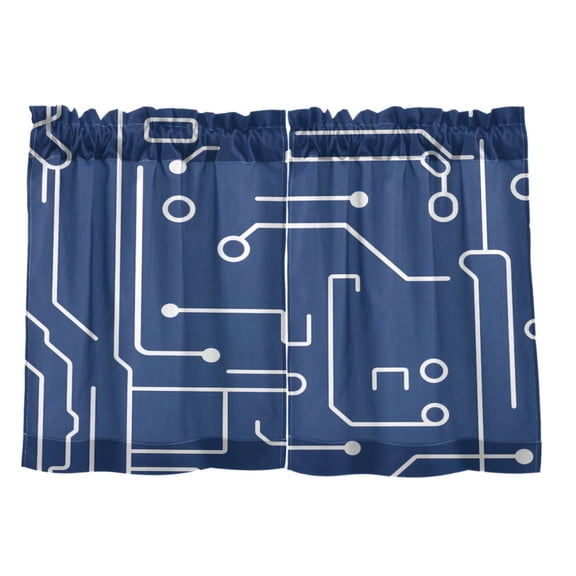 Circuit Board Pattern 27"x24" Linen Look Cafe Curtain Set with Privacy and UV Protection