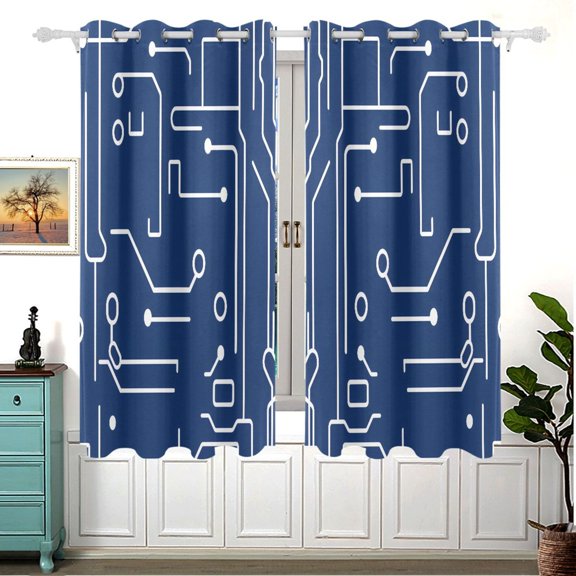 Circuit Board Pattern 63x55in Window Curtain Panels 63x55in 2-Piece Heavy Duty 80% Light Blocking