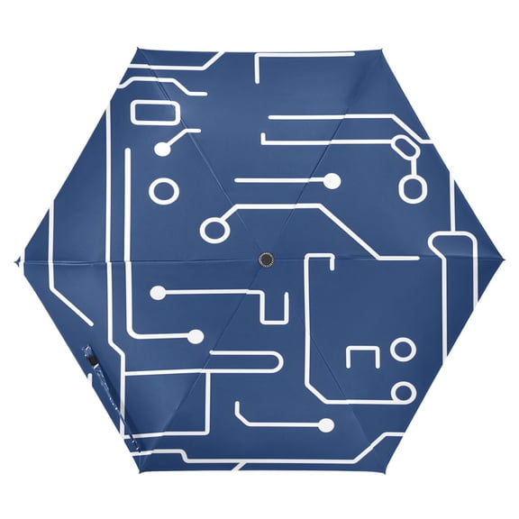 Circuit Board Pattern Folding Umbrella UV50+ Waterproof Sun Protection Auto Open Close Compact Fiberglass Frame