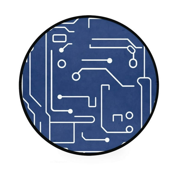 Circuit Board Pattern Memory Foam Bath Mat 36" Absorbent Rug with Non Slip Base and 4 Bonus Pads