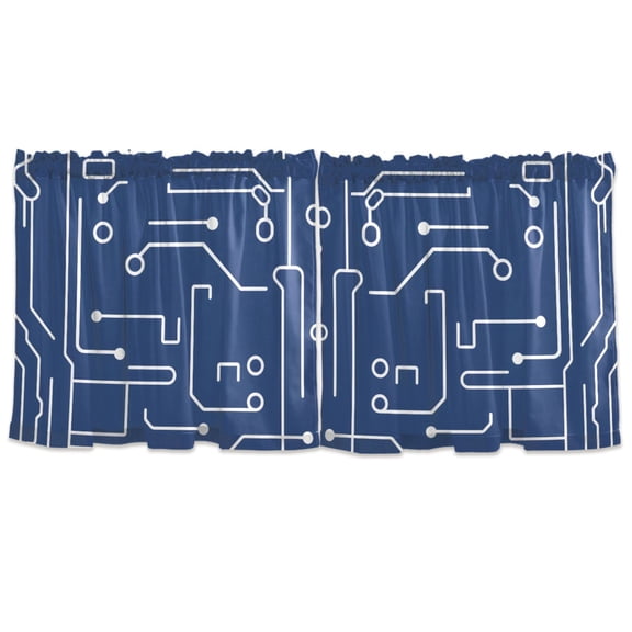 Circuit Board Pattern Tier Curtains for Kitchen 57x36 Inch Semi Sheer Light Filtering Half Window Curtains 2 Panels