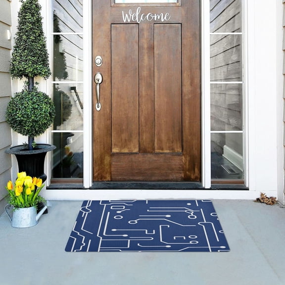 Circuit Board Pattern Versatile Absorbent Door Mat, Non-Slip, Easy to Clean 32''x20''