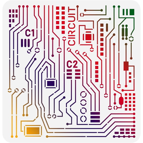 Circuit Board Stencil 11.8x11.8inch Reusable Mixed Media Stencils for Painting Large Size Electronic Sketch Stencils for Painting on Wall Wood Furniture Fabric and Paper