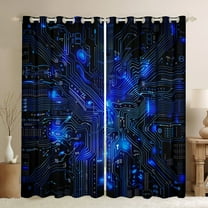 Circuit Board Window Curtains 2 Panels,38"x45",3D Print Chips 30%-50% Blackout Curtains,Abstract Art Design Curtains Blue Black Darkening Curtains Teens