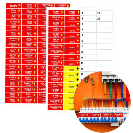 Circuit Breaker Box Labels 0.5x1.5inch Electric Fuse Panel Box Identification Stickers 144Pcs Plugs and Lights Circuit Breaker Label for Catalog Load Center