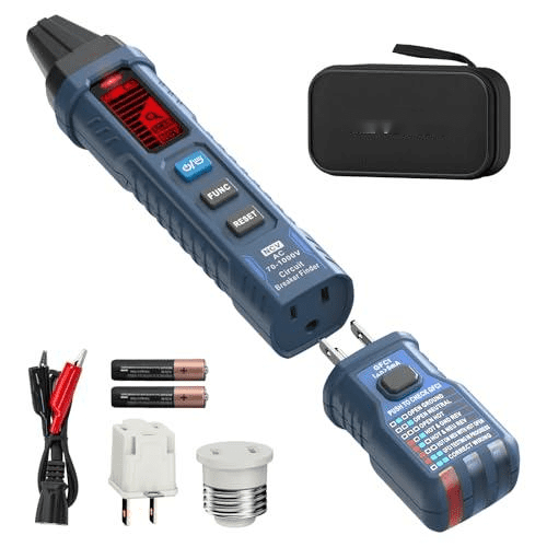 Circuit Breaker Finder with LCD Display, GFCI Outlet Tester, 90-130V Electrical Circuit Tracer Tool with NCV Tset & Flashlight, Includes Carrying Case with Adapter, Alligator Clips