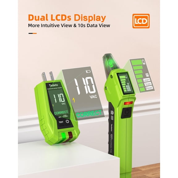 Circuit Breaker Finder Tool with Outlet Tester, Quickly GFCI, Voltage, Electric Tester with Dual LCD Display, Light Socket and 3-2 Prong Grounding Adapter, Alligator Clip Adapter