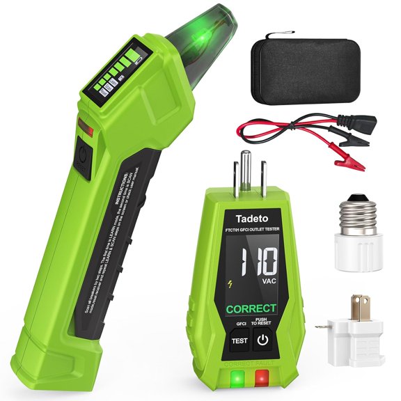 Circuit Breaker Finder Tool with Outlet Tester, Quickly GFCI, Voltage, Electric Tester with Dual LCD Dplay, Light Socket and 3-2 Prong Grounding Adapter, Alligator Clip Adapter