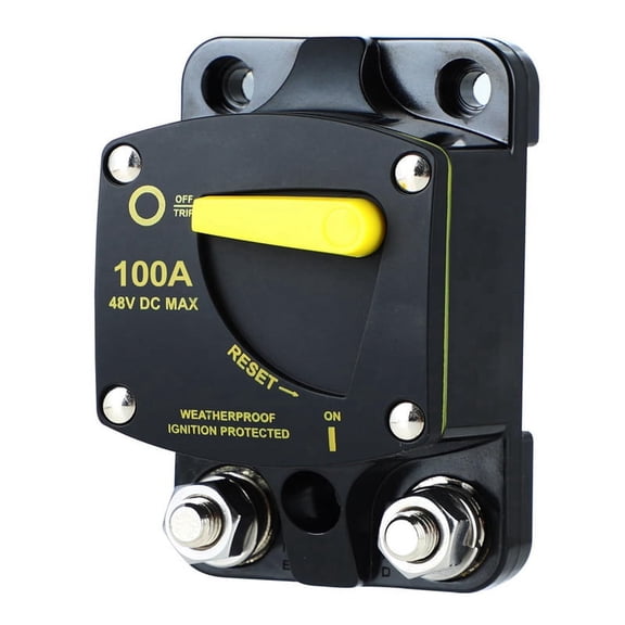 Circuit Breaker Fuse Reset 12-48V Dc Car Audio Amplifier Circuit Breaker Waterproof, 100A,1 x breaker,Black&Yellow