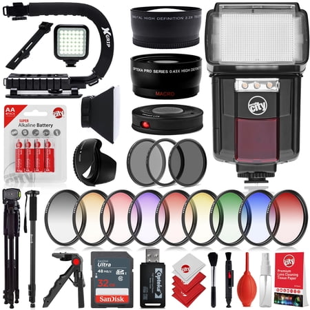 Circuit City CC-125 Automatic Universal Flash w/ LED Video Light for Nikon DSLR Cameras Bundle with Opteka 52mm 9 Piece HD Multicoated Graduated Color Filter Set & Deluxe Accessories (17 Items)