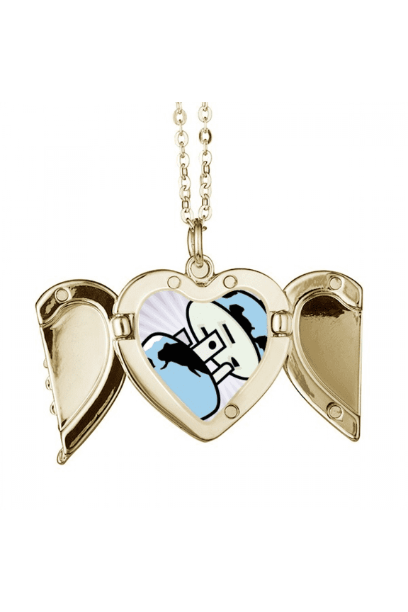 Circuit Diagram Pattern Socket Plug Folded Wings Peach Heart Pendant Necklace