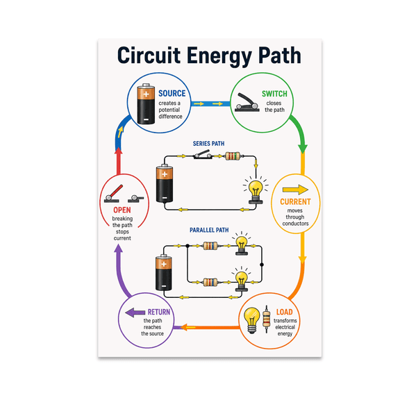 Circuit Energy Path - STEM Classroom Decor, 13 x 19 in Glossy Unframed Wall Poster, Vertical