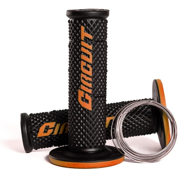 Circuit Equipment - Circuit V Motorcycle Grip - Internal Lock, Polymer and Full Diamond Texture - Black/Orange - Off-Road and Dual-Sport Use