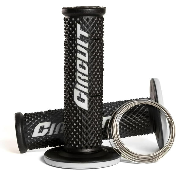 Circuit Equipment - Circuit V Motorcycle Grip - Internal Lock, Polymer and Full Diamond Texture - Black/White - Off-Road and Dual-Sport Use