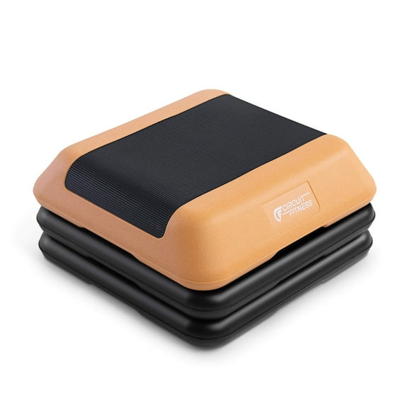 Circuit Fitness 16" x 16“ Adjustable Aerobic Stepper Exercise Platform w/ 2 Risers 4"-6"-8"