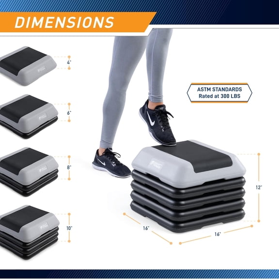 Circuit Fitness by 16 x 16 Inches Adjustable Height Aerobic Step Platform with Non-Slip Rubber Surface, Home Exercise Fitness Training