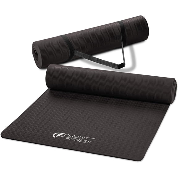 Circuit Fitness by Marcy Non-Slip Multi-Purpose Exercise Yoga Mats with Carrying Strap 1/4" Thick MAT-06-BLACK
