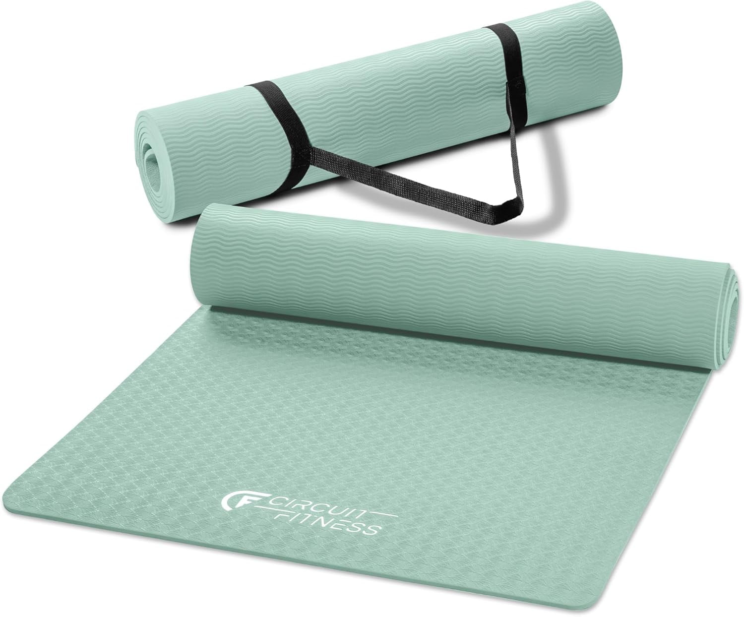 Circuit Fitness by Marcy Non-Slip Multi-Purpose Exercise Yoga Mats with Carrying Strap 1/4" Thick MAT-06-GREEN