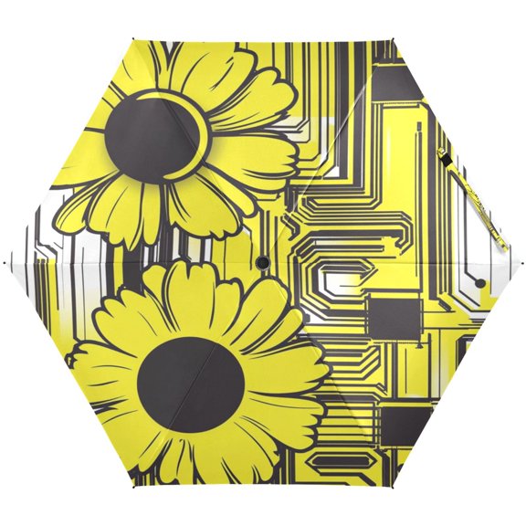 Circuit Flowers Umbrellas for Sun Auto Open Close UV50+ Waterproof 5-Fold Compact Fiberglass Frame