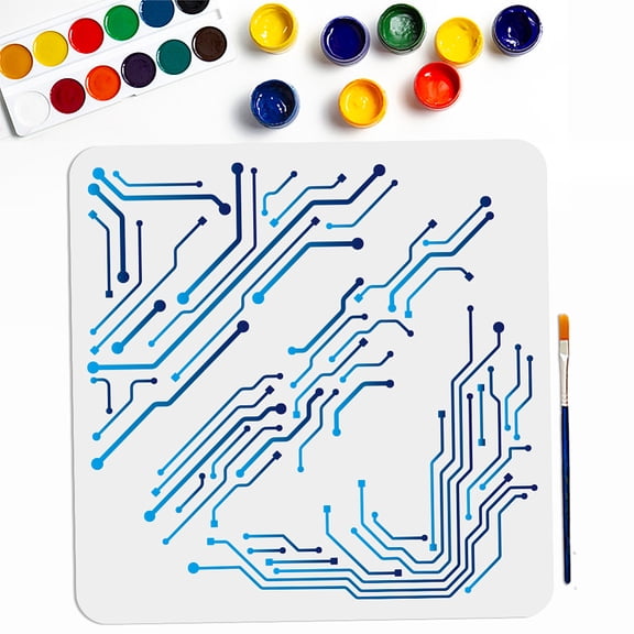 Circuit Lines Stencil 11.811.8inch Circuit Corners Technology Painting Stencils 3 Patterns with Paint Brush Electricity Line Trend Templates