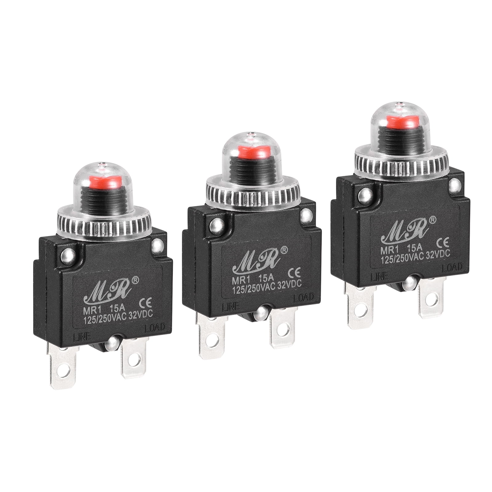 Circuit Overload Protector 15A AC125/250V DC32V Push Button Thermal ...
