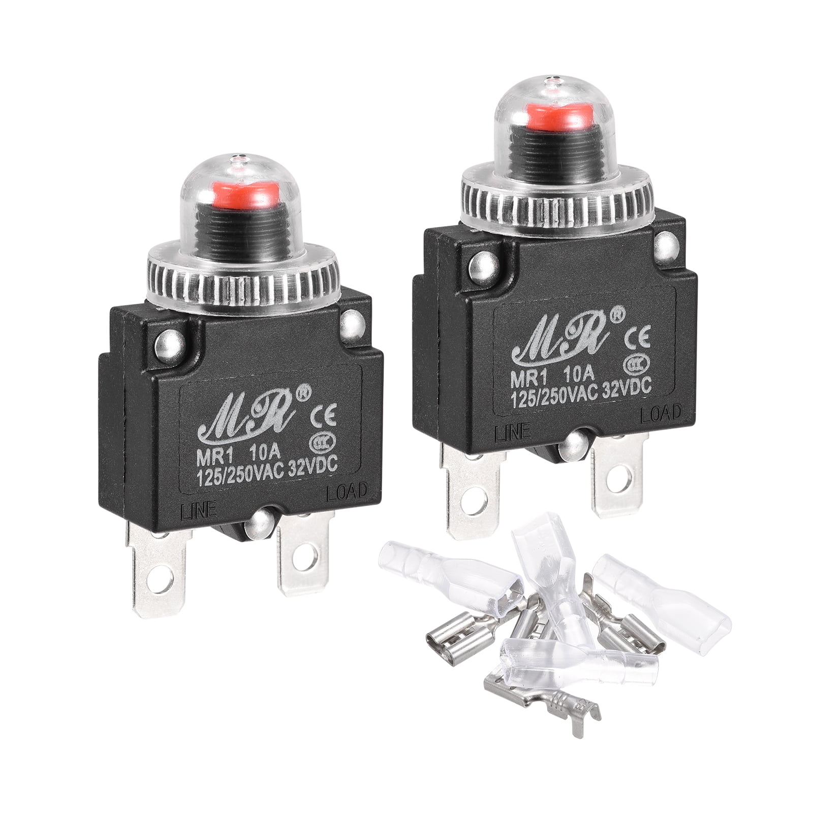 MECCANIXITY Circuit Overload Protector Kit – 10A Push Button Thermal Breaker With Waterproof Caps, AC125/250V DC32V (2 Sets)