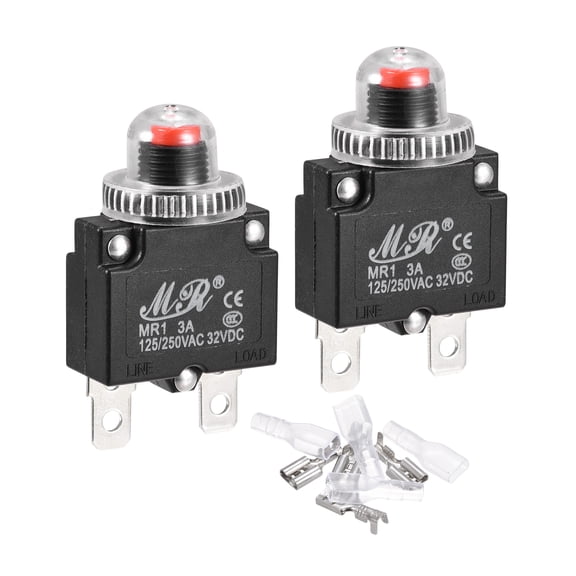 Circuit Overload Protector Kit 3A AC125/250V DC32V Push Button Thermal Circuit Breaker with Waterproof Caps 2 Set