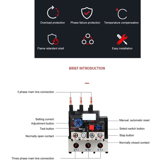 Circuit Protector, Thermal Relay 12,18A, 400/600V, Manual/Auto Reset Test Button