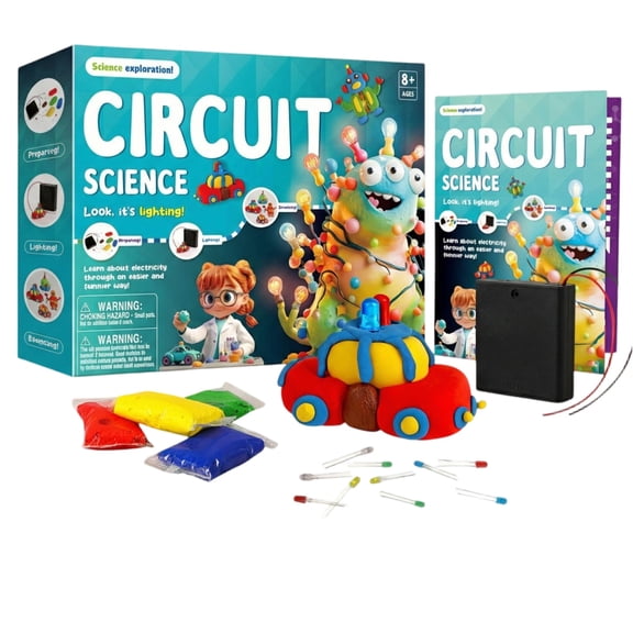 Circuit Science Experiment Kit For Elementary Students Aged 6+, Includes 15 Led Lights, 1 Circuit Switch, 1 Insulating Clay, 4 Conductive Clay Pieces, 1 Instruction Manual, Stem