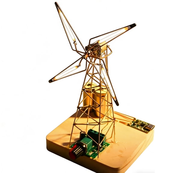 Circuit Sculptor, DIY Windmill Desk Lamp for Electronics Hobbyist, Rotating Creative Tabletop Lamp with Pre-shaped Copper Wire (Kit Version)