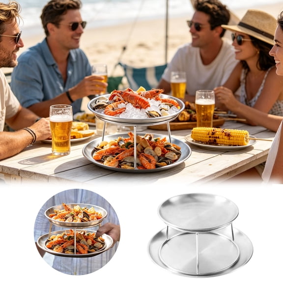CircuitCraze 2-Tier Round Seafood Tower Tray for Buffet Party
