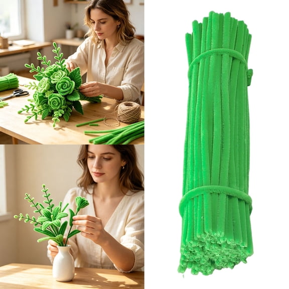 CircuitCraze Light Green Fuzzy Sticks for Craft Leaves Holiday
