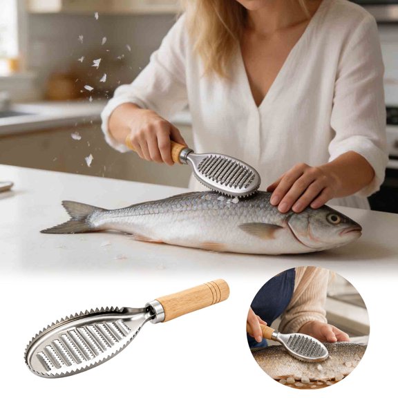 CircuitCraze Stainless Steel Fish Scale Scraper with Wooden Handle