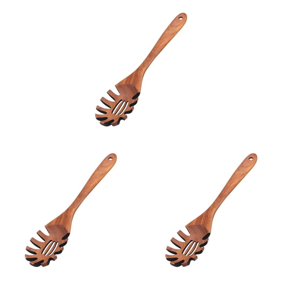 CircuitCraze Wooden Pasta Server, Large Spaghetti Spoon with Teeth, Long Handle, 3 Pcs